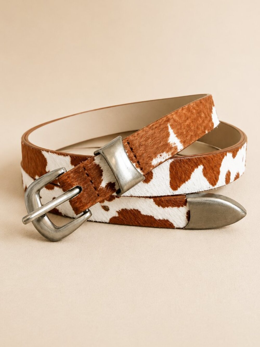 Haute Hippie Cowhair Leather Belt Brown White Western Boho Statement Size M NEW